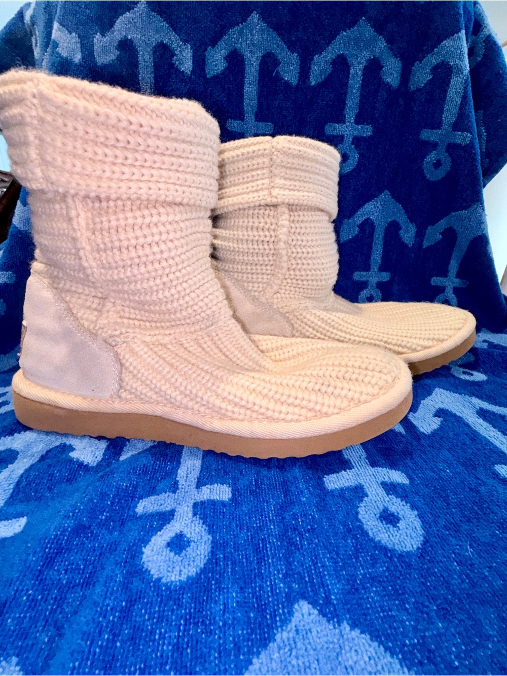 UGG Women's Knit Boot in Light Beige with Tan Sole